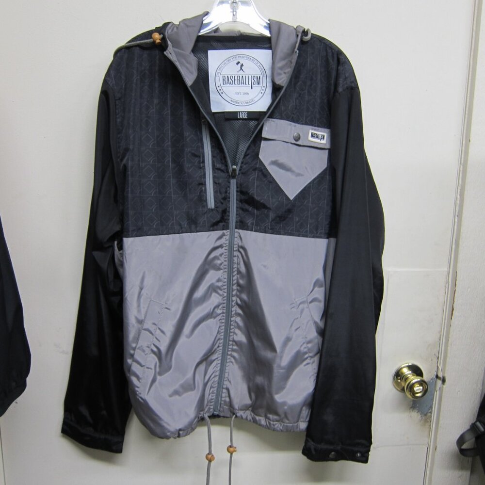 Baseballism Men's Large Black/Grey Winfield Windbreaker Rain Jacket